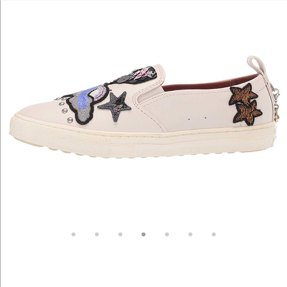 Coach Slip On Sneakers Sequin Embroidery Leather Shoes Unique Nude - Picture 4 of 8